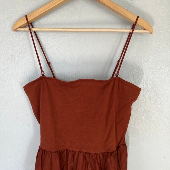 Gap Dress Mixed Media Midi Women's M Petite MP Brown Cotton Minimalist Pockets - Picture 4 of 12